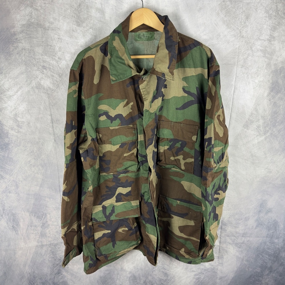 Military Issue BDU Woodland Camouflage Field Jacket Men XL Long 8415-01-084-1652